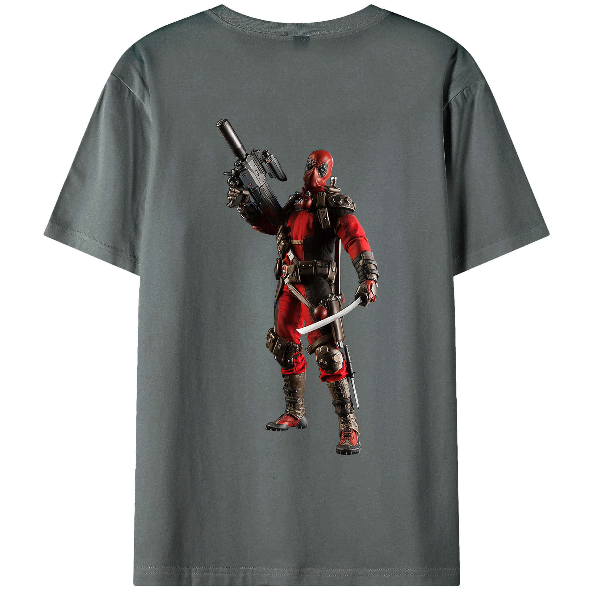 （画像用） Deadpool デッドプール 綿100％ メンズ半袖Tシャツ（バックプリント） 通気性